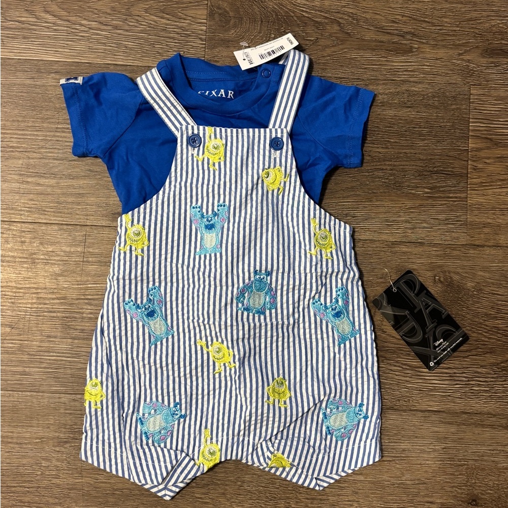 Baby 9M, Nwt. Monsters Inc. Onesie with embroidered Sully & Mikey + tee set